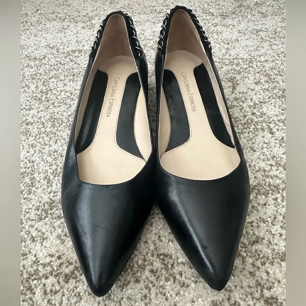 Carolinna Espinosa Candance Black Leather Flat Shoes